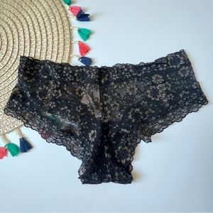 Victoria's Secret The Lacie Shimmer Lace Up Cheeky Panty Black M NEW